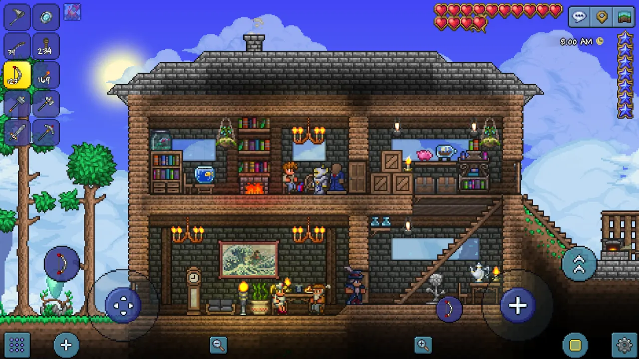 Captura de ecrã oficial de Terraria Mobile, casa construída pelo jogador